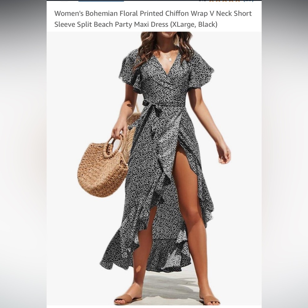 Black and White Ruffled Wrap Sundress